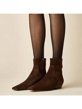 miss left Women's Brown Square Closed Toe Low Chunky Heel Ankle Booties Shoes